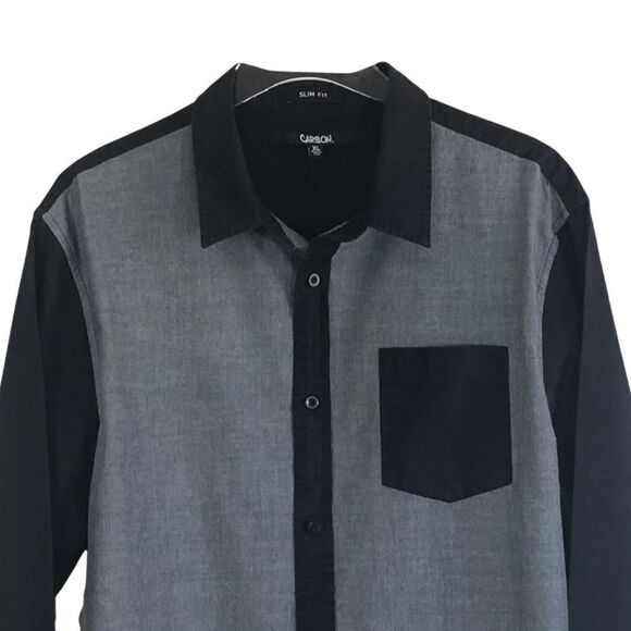 CARBON - HANDSOME BLACK & GRAY SLIM FIT BUTTON DOWN SHIRT - 100% COTTON - B11 - Picture 1 of 9